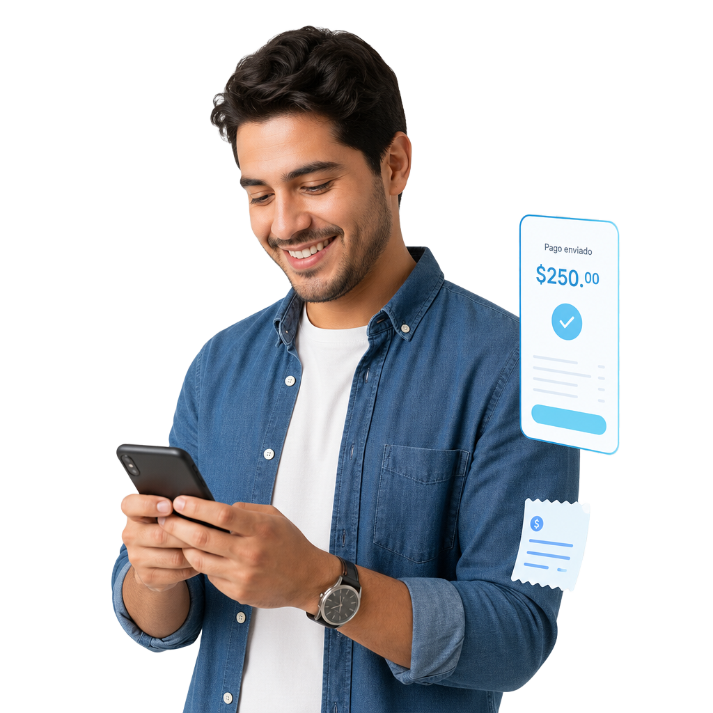 Persona realizando un pago digital con su celular de forma rápida y segura