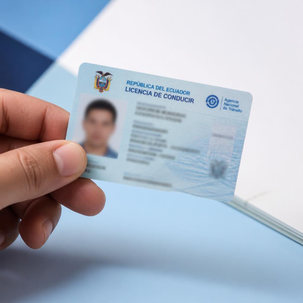 Licencia de conducir de Ecuador sostenida en la mano